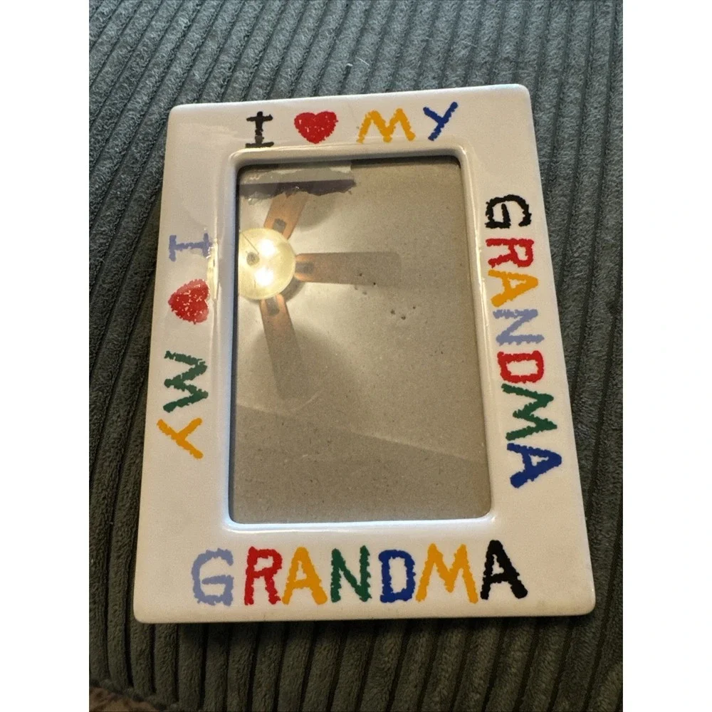Vintage I Love My Grandma Colorful Ceramic Picture Frame Holds 4x6 Photo Crayon